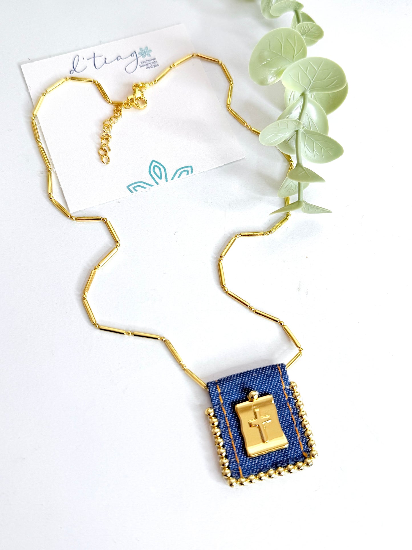 Denim Escapulario Necklace