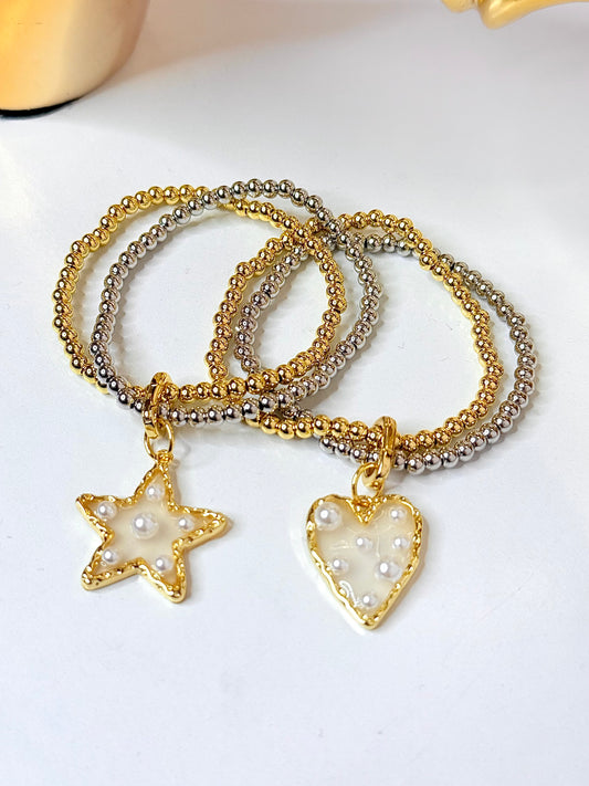 Dos tono Pulsera Doble Estrella o Corazon Bracelet