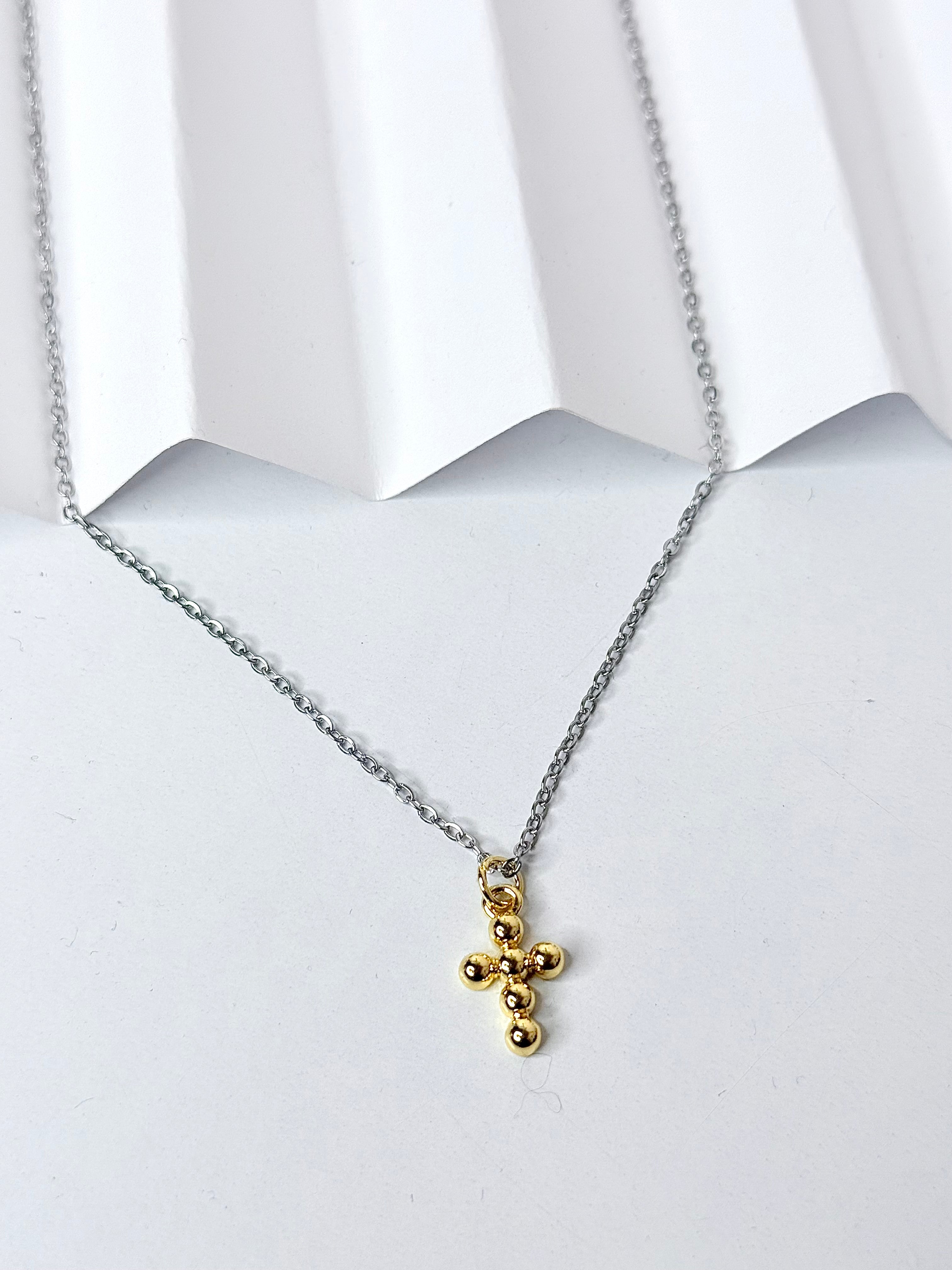 Mini Cruz dos tonos Necklace