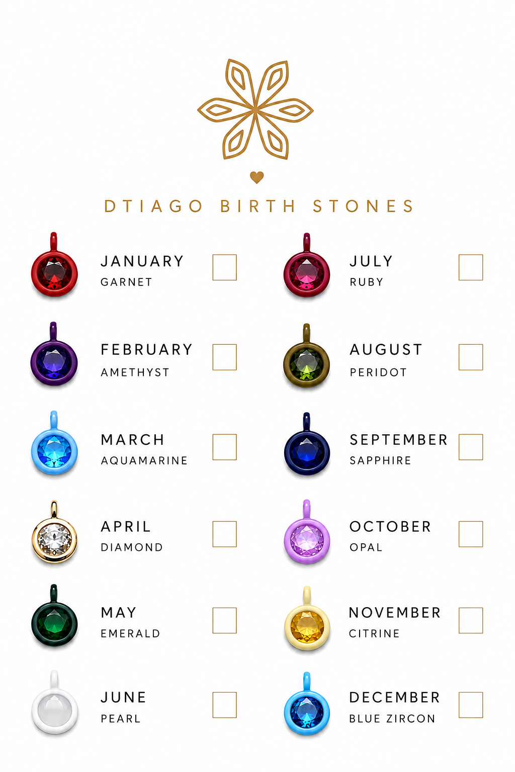 Dtiago Birth Stones Necklace