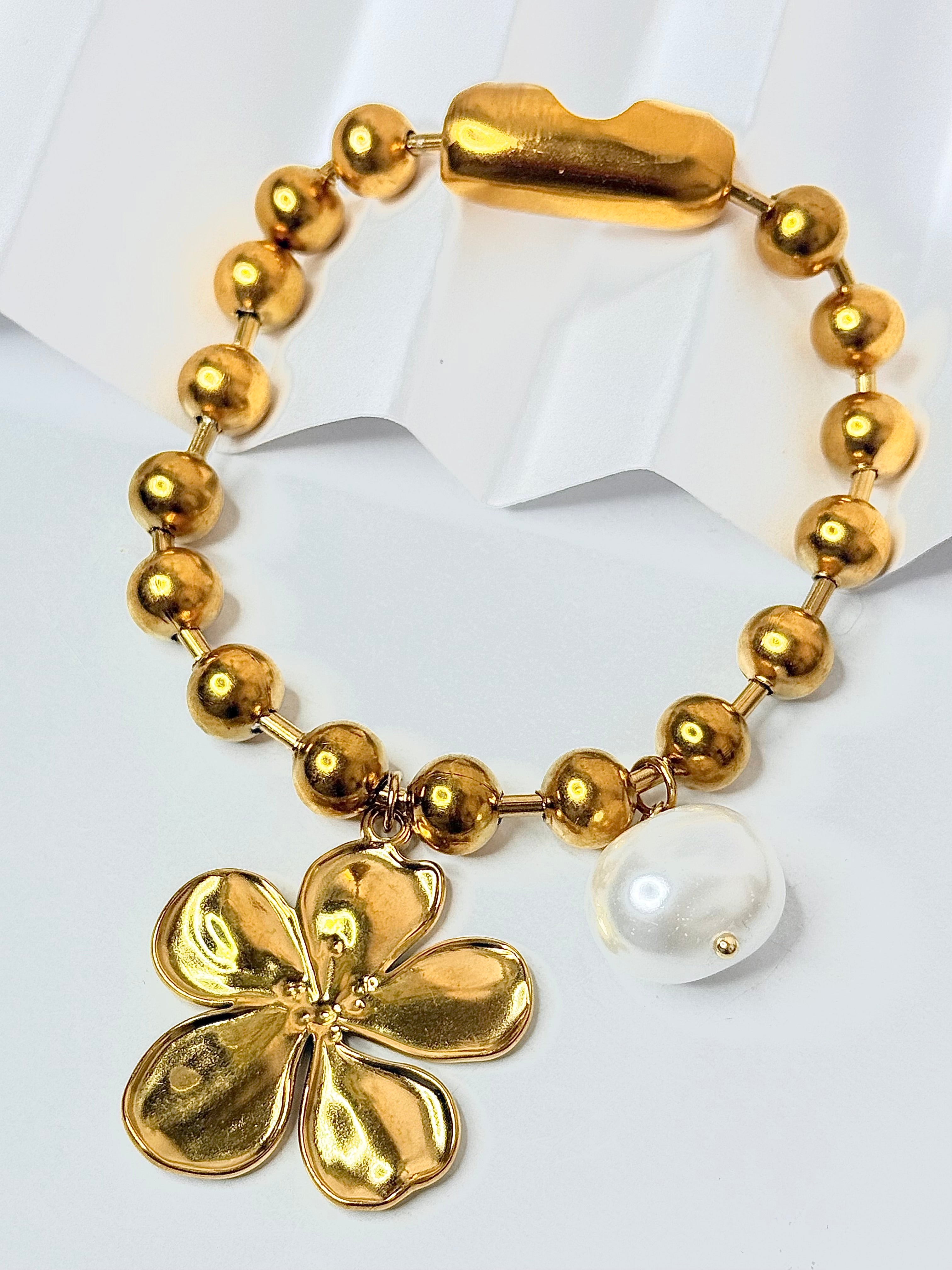 Flower & Pearl Ball Bracelet