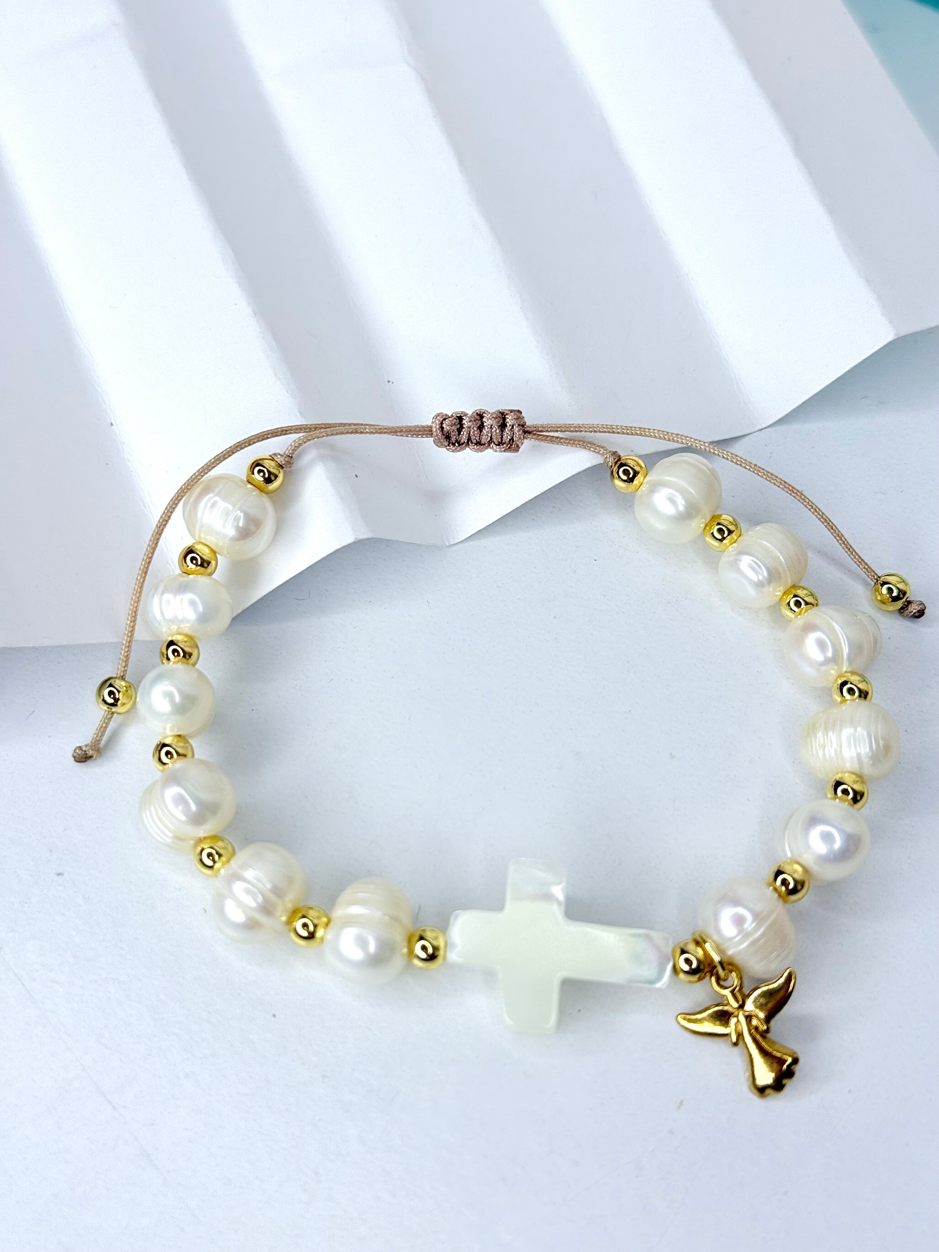 Angel Cross with Pearls Bracelet