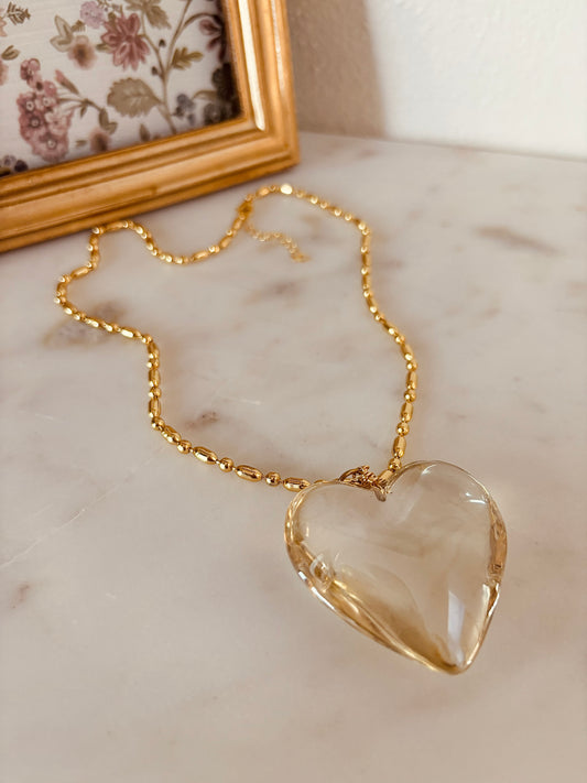 Bold Clear Heart Necklace