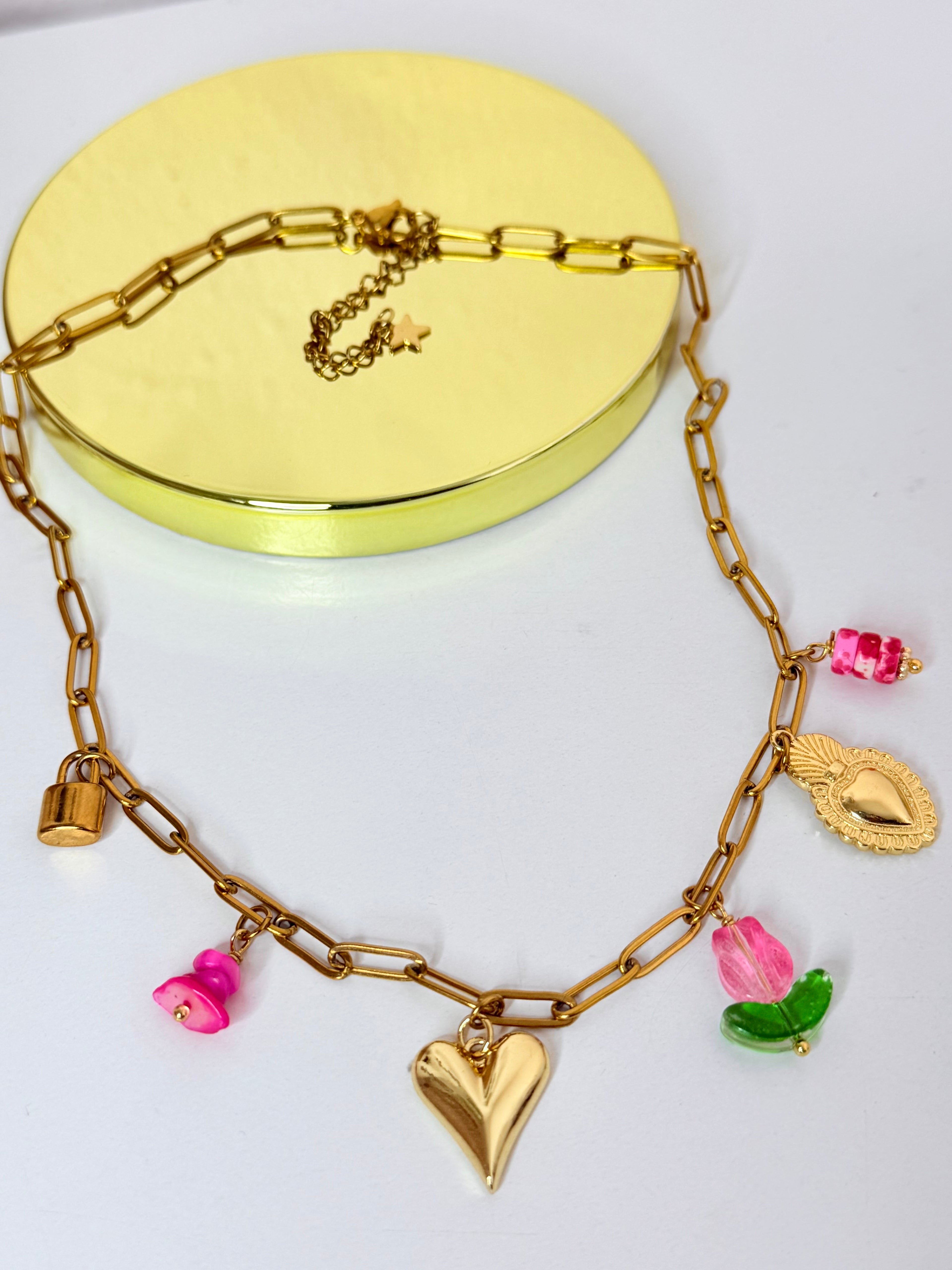 Tuli Pink Charm Necklace