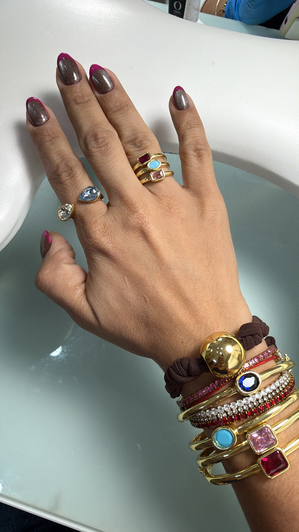 Cristal Bangle Rectangle Bracelet with Ring
