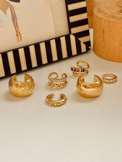 Gold Variety Cuffs Earrings