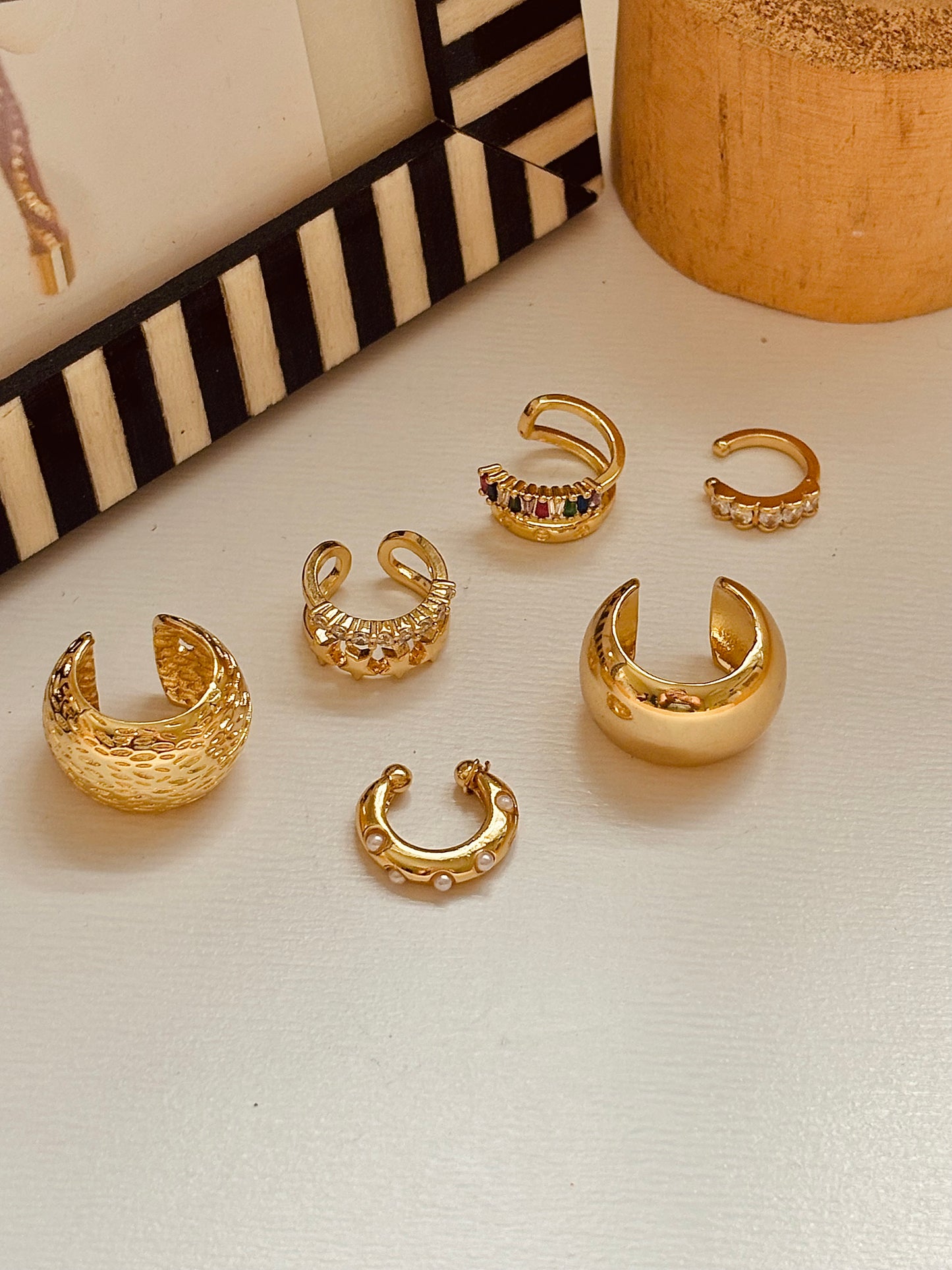 Gold Variety Cuffs Earrings