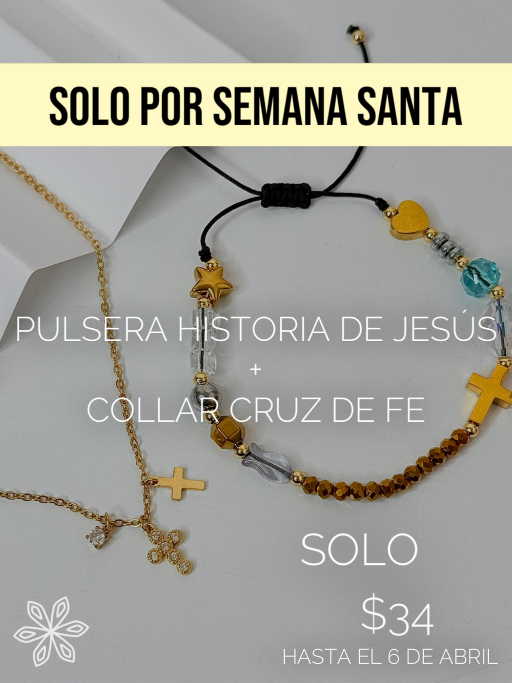 Set: Historia de Jesús Bracelet + Collar Cruz de Fe Necklace (hdj)