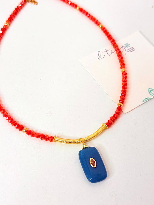 Cristal Gem 2 Necklace Charm Azul