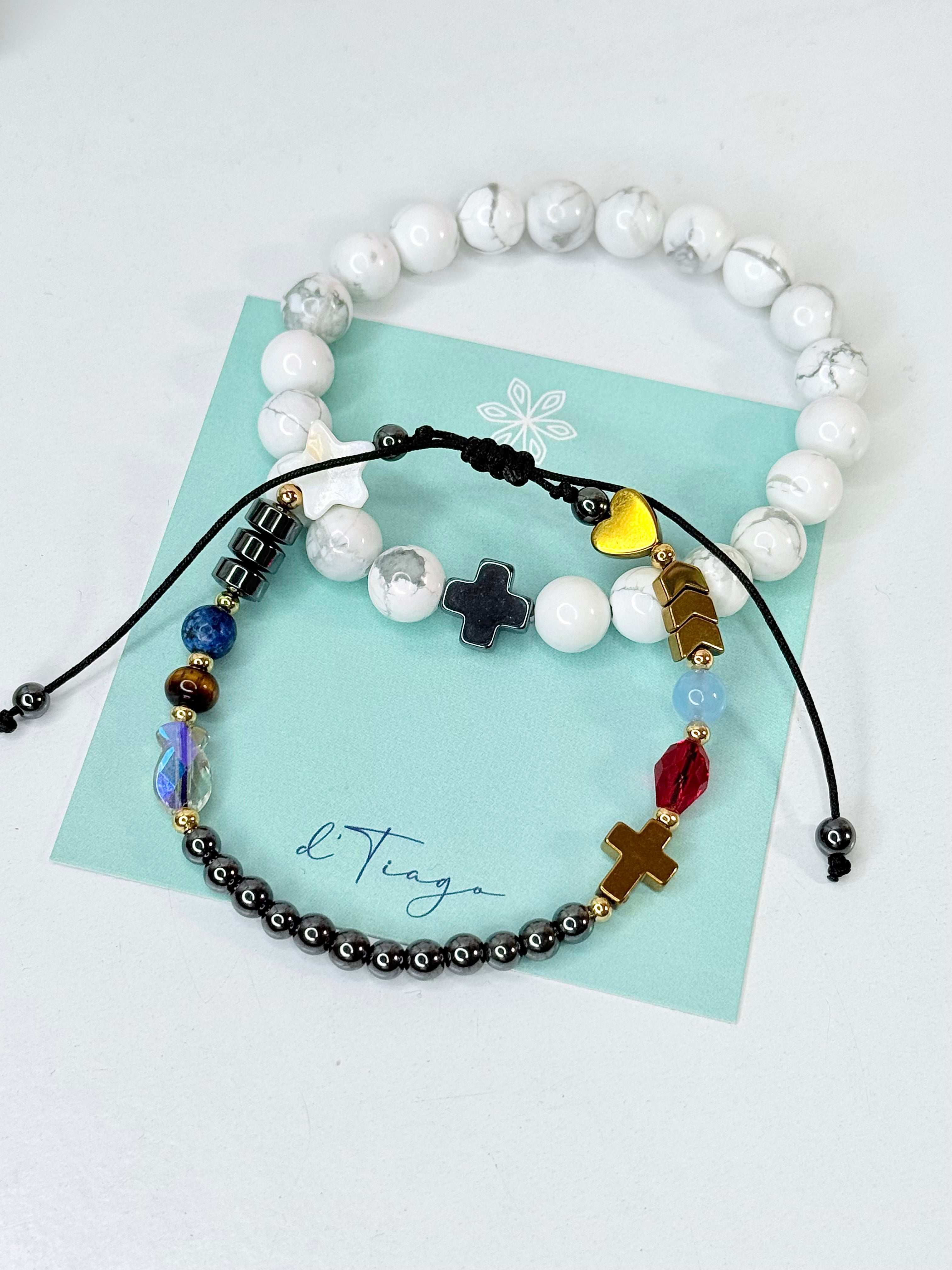 Hombre de Fe Set: Historia de Jesus Bracelet+ Howlite Blanco