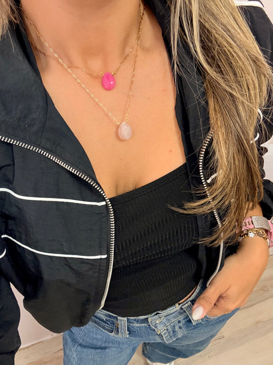 Cuarzo Rosa Drop Necklace