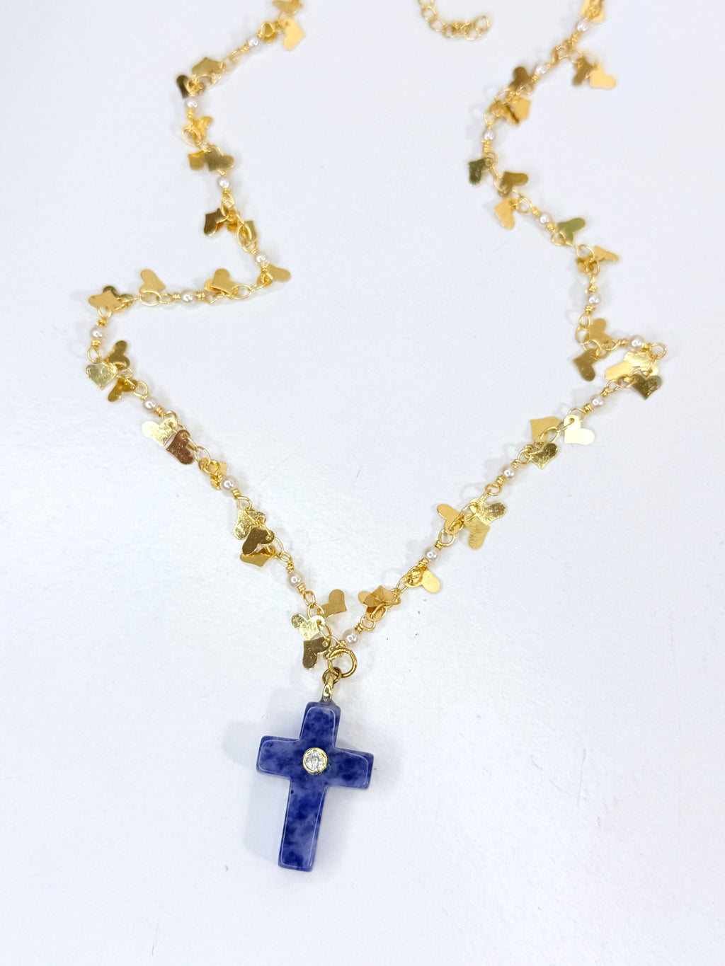 Blue Cross & Heart Necklace