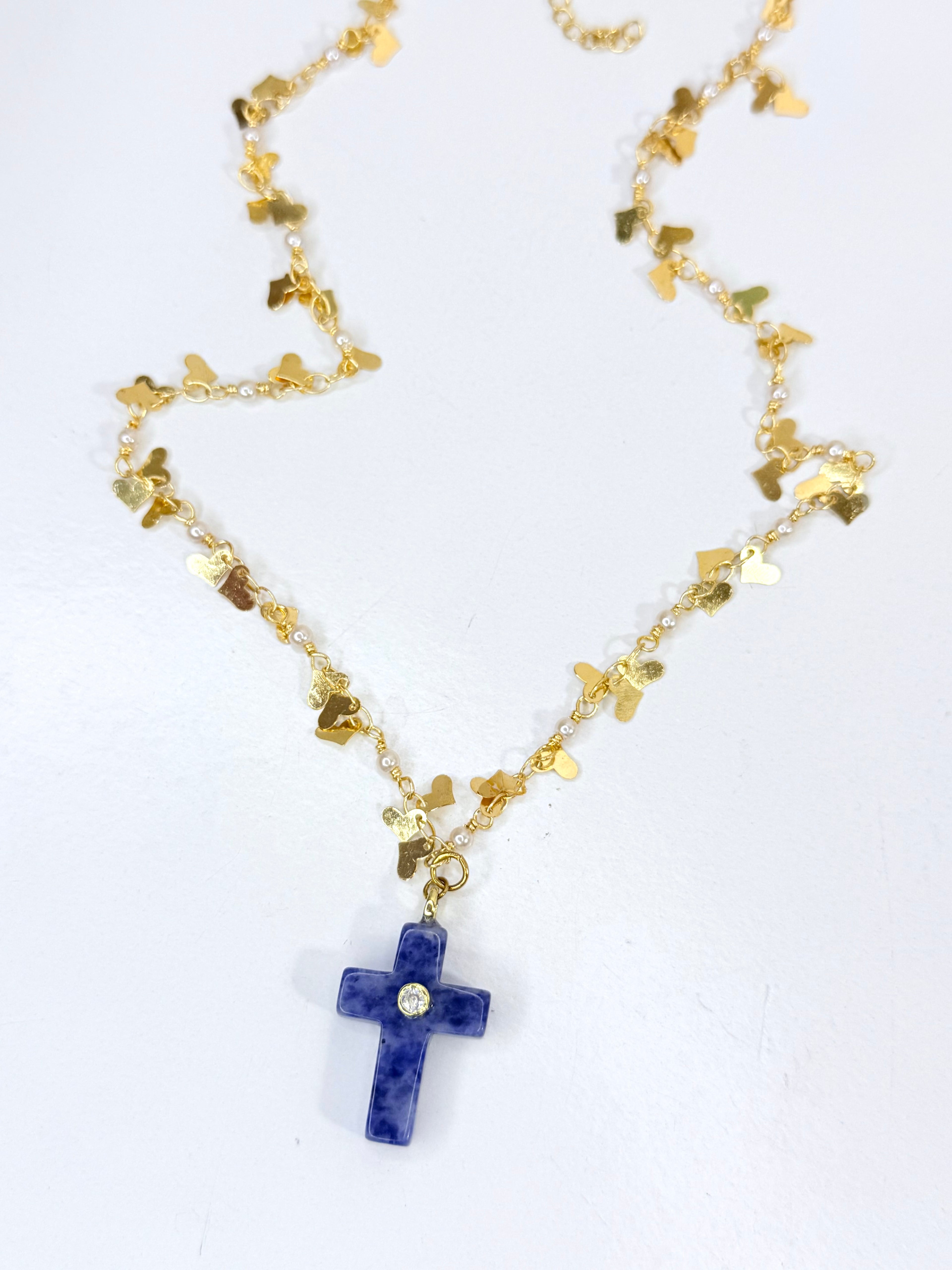 Blue Cross & Heart Necklace