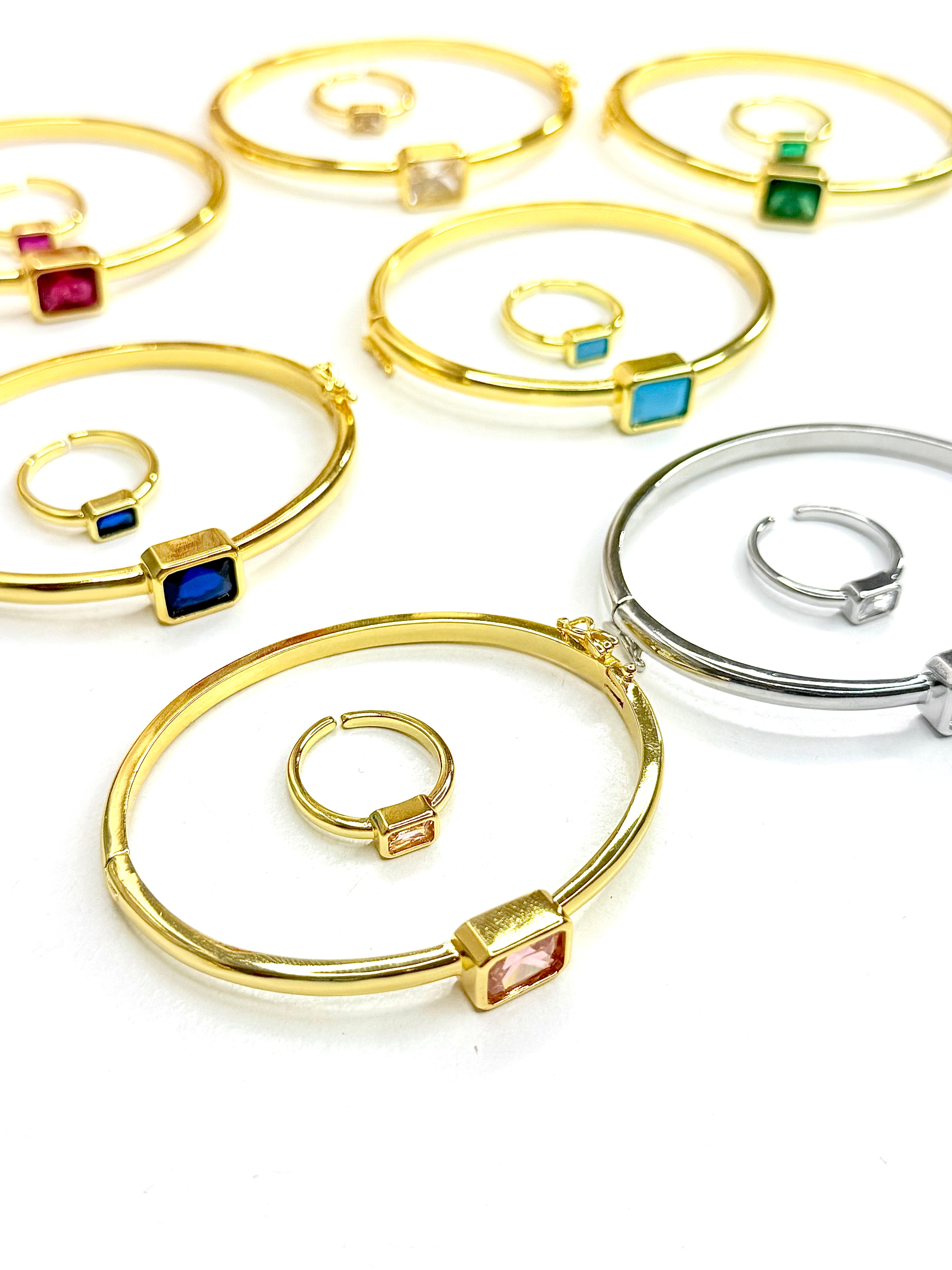 Cristal Bangle Rectangle Bracelet with Ring