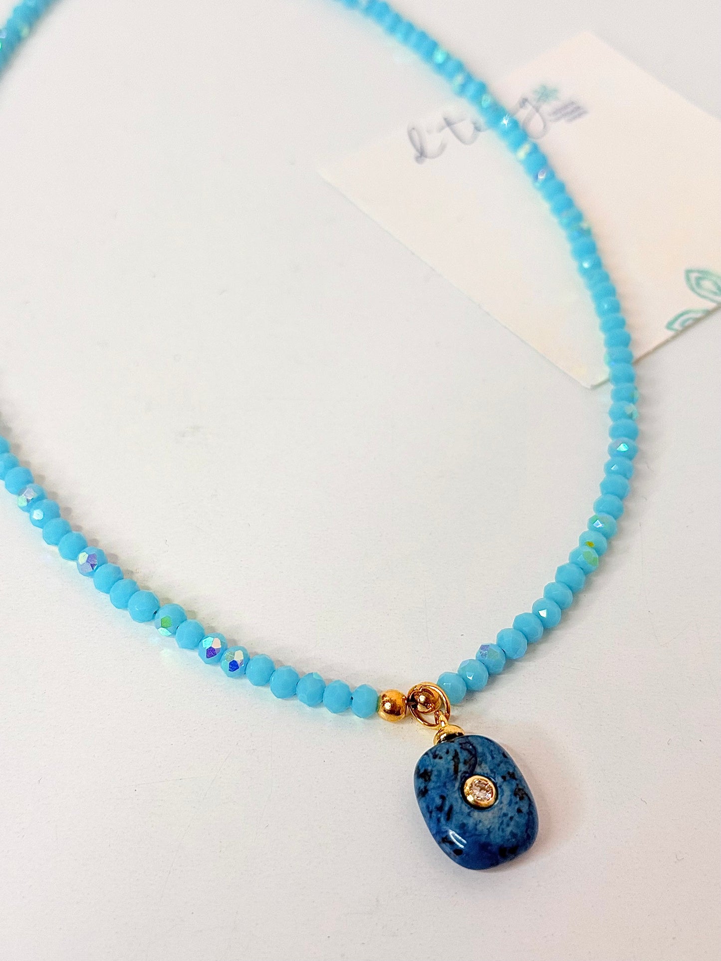 Cristal Gem 4 Necklace Charm Azul marmoleado