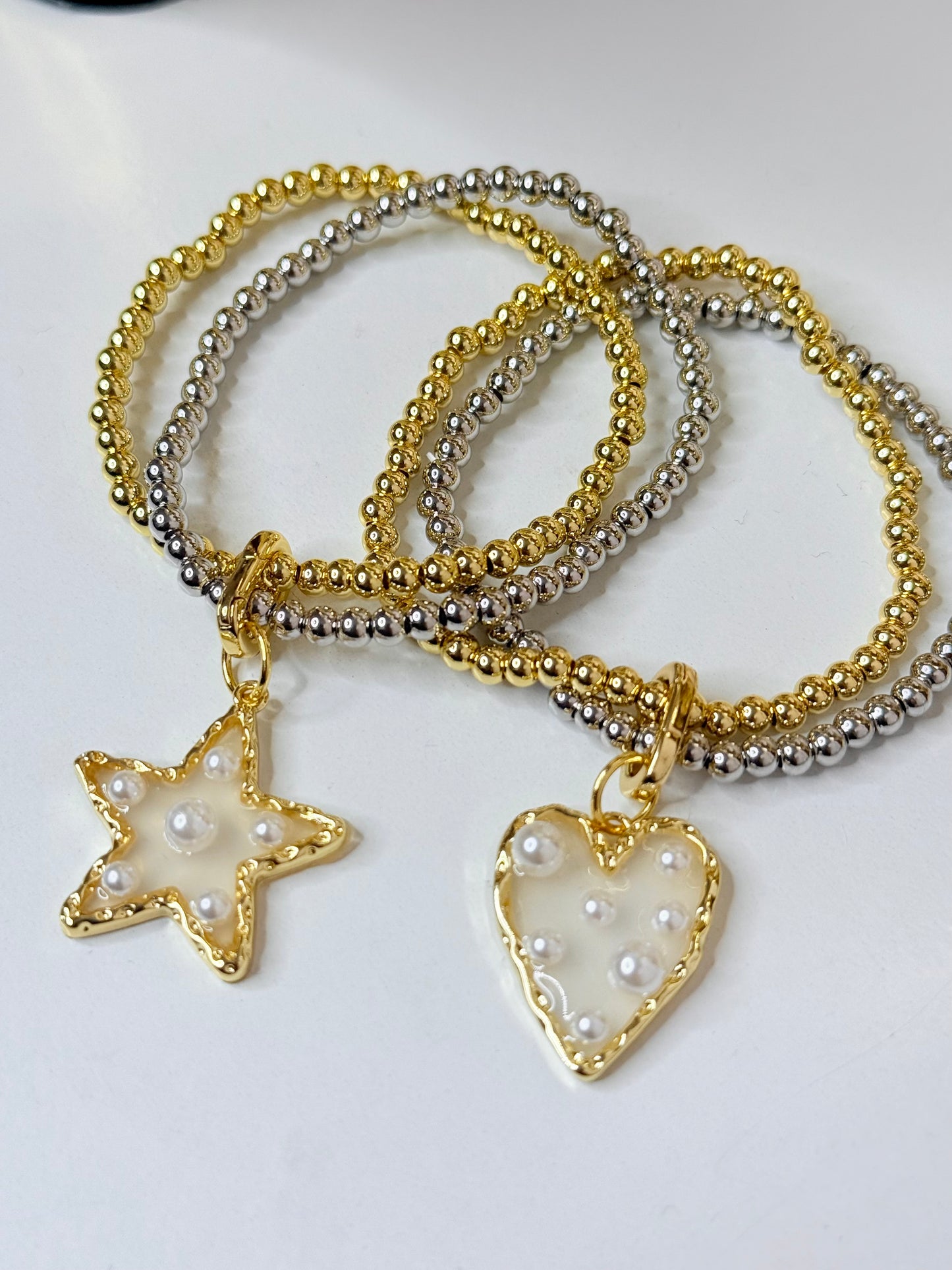 Dos tono Pulsera Doble Estrella o Corazon Bracelet