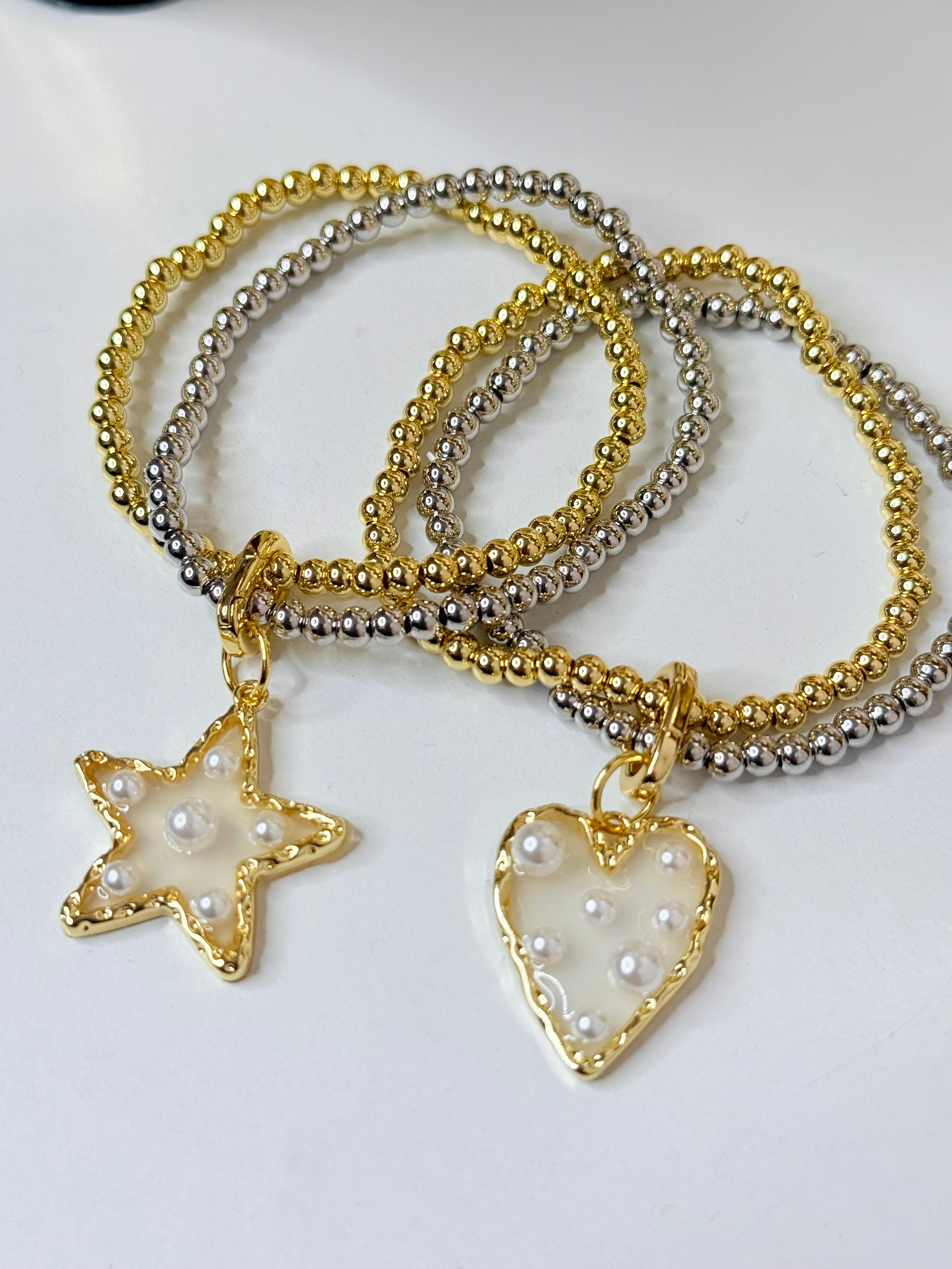 Dos tono Pulsera Doble Estrella o Corazon Bracelet