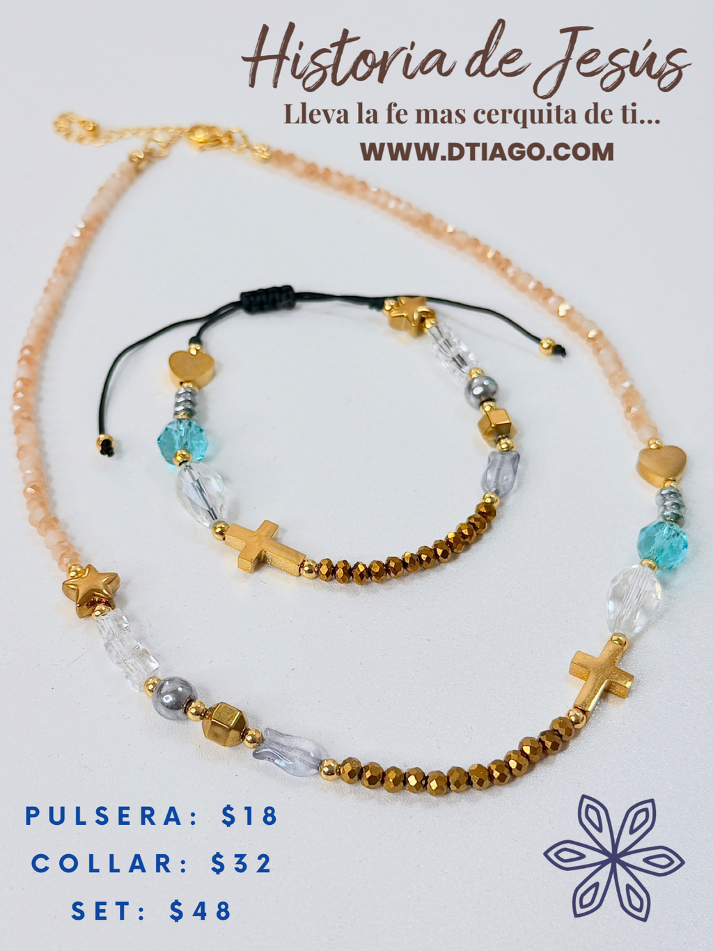 Collar Historia de Jesus Necklace + Bracelet (selecciona el set o individual)