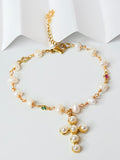 Pulsera de perlas y cruz de perla Bracelet