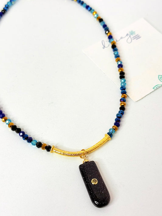 Cristal Gem 1 Necklace Charm Negro con destellos