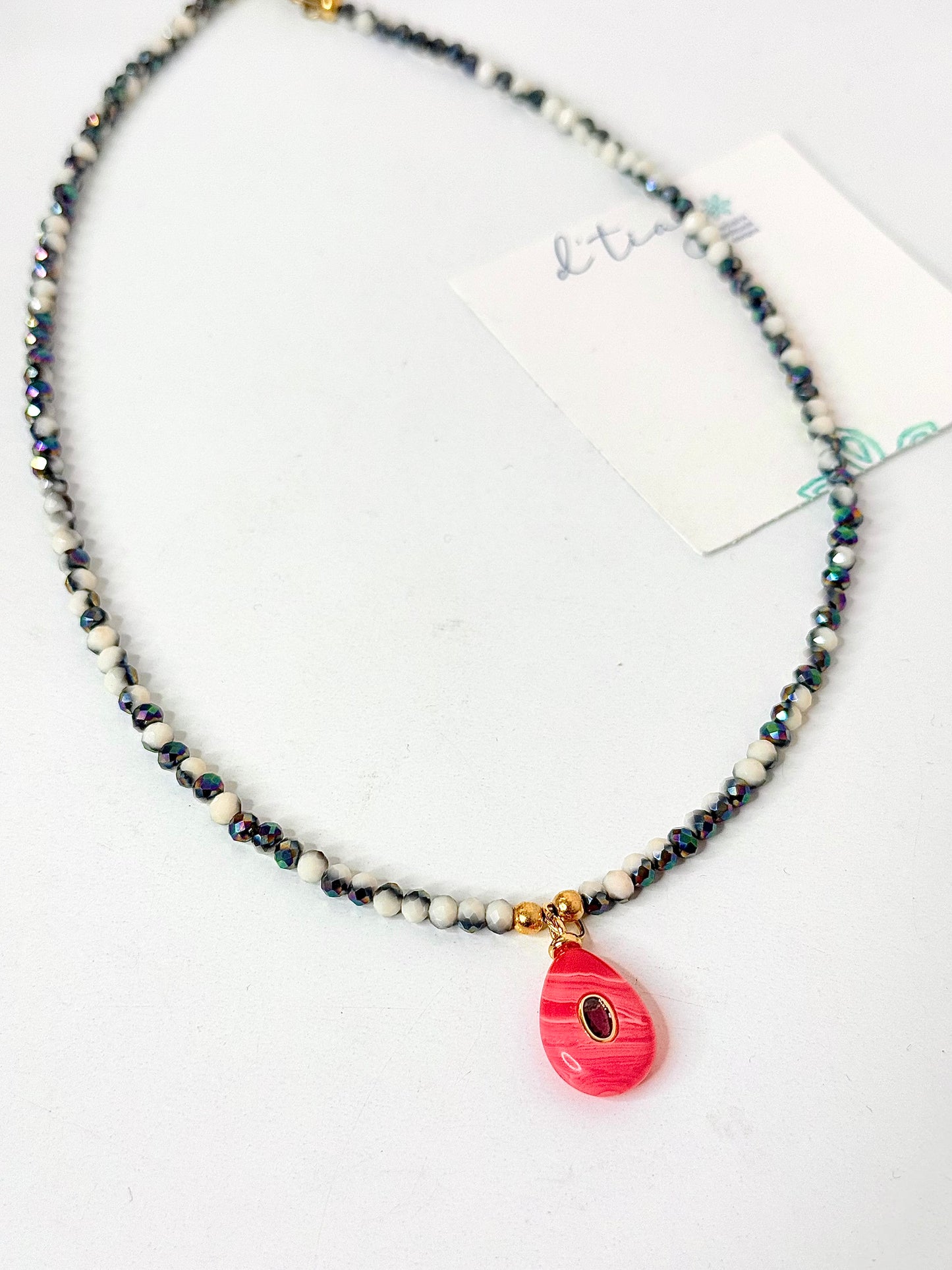 Cristal Gem 7 Necklace charm Rosa marmoleado