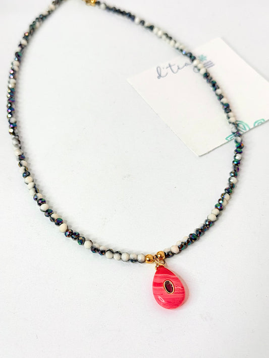 Cristal Gem 7 Necklace charm Rosa marmoleado