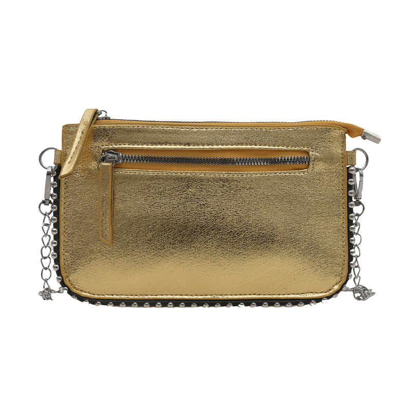 Gold Square Zipper shoulder zara bag