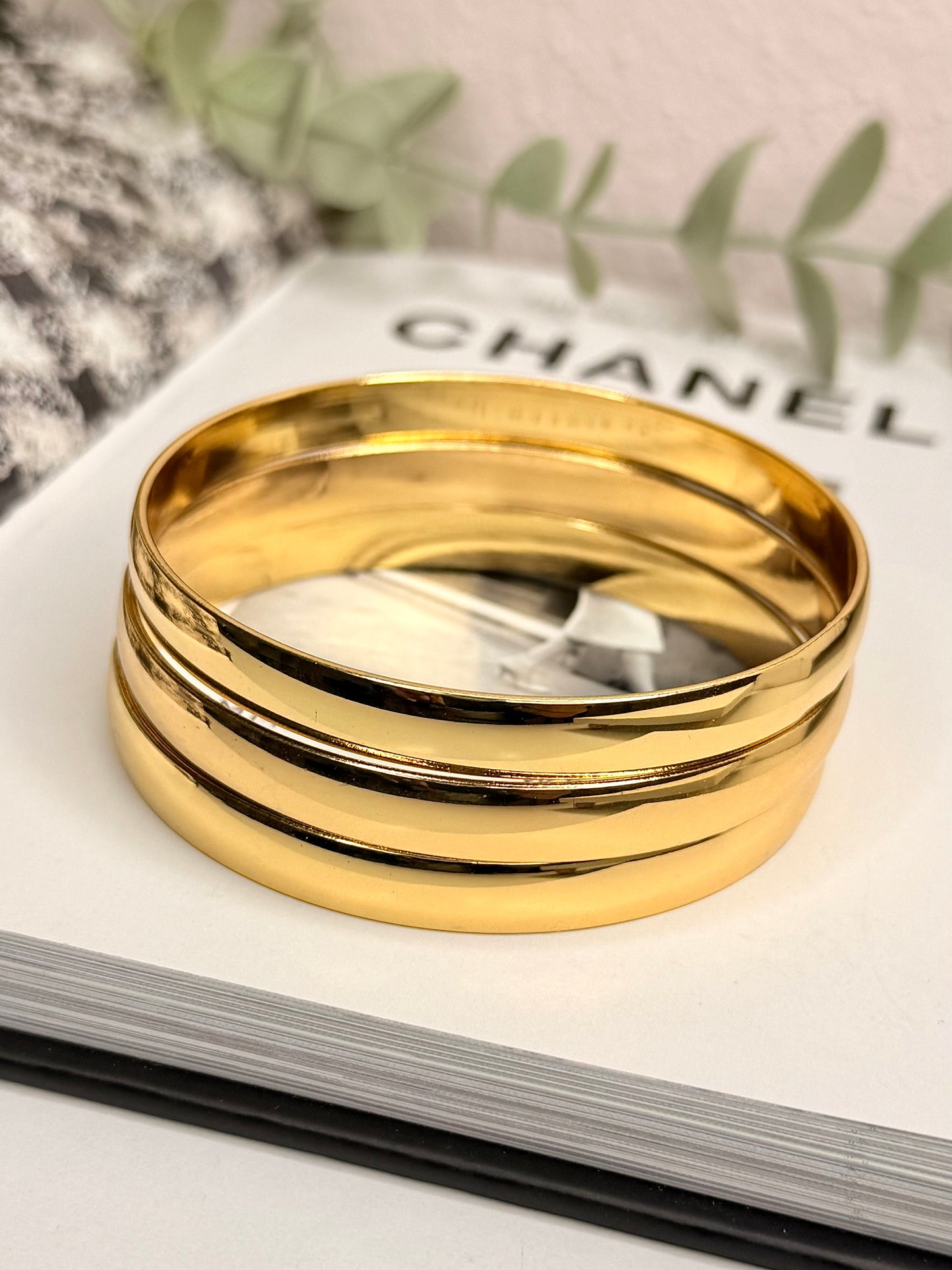 3 Gold Bangles Bracelets