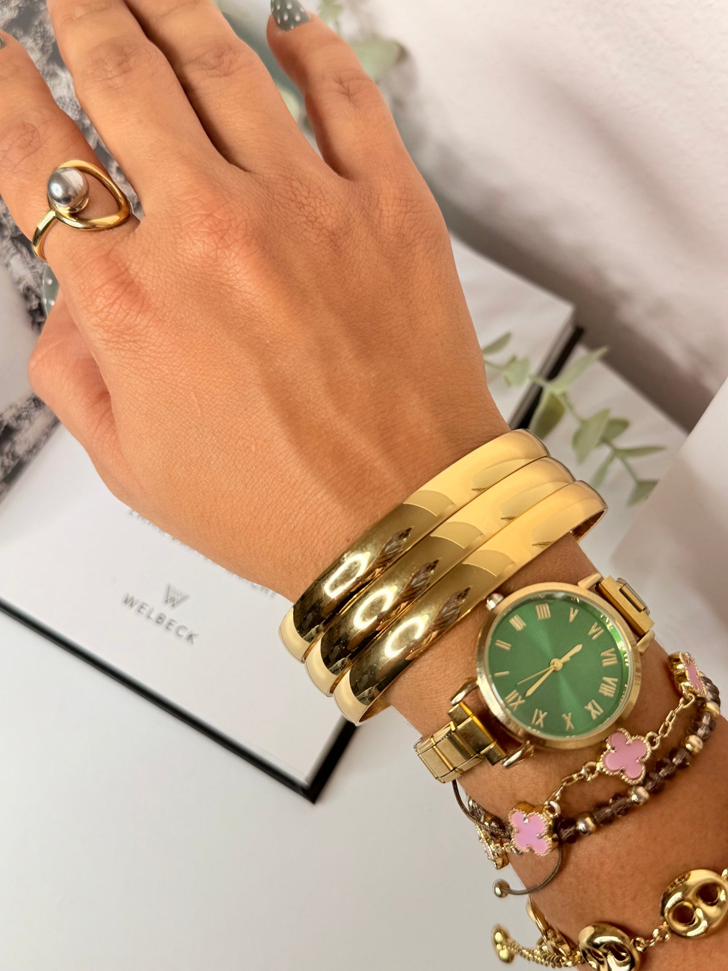 3 Gold Bangles Bracelets