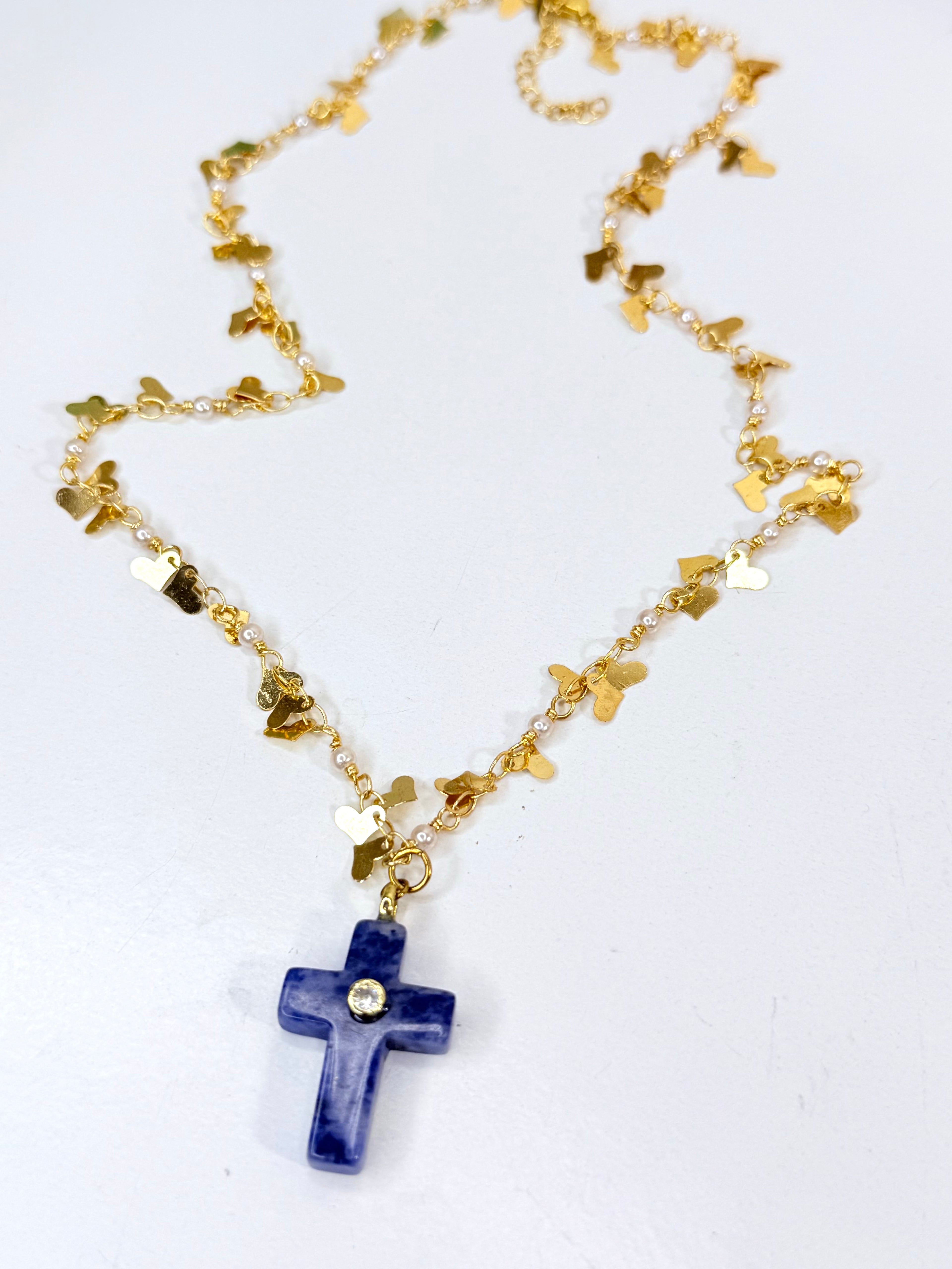 Blue Cross & Heart Necklace
