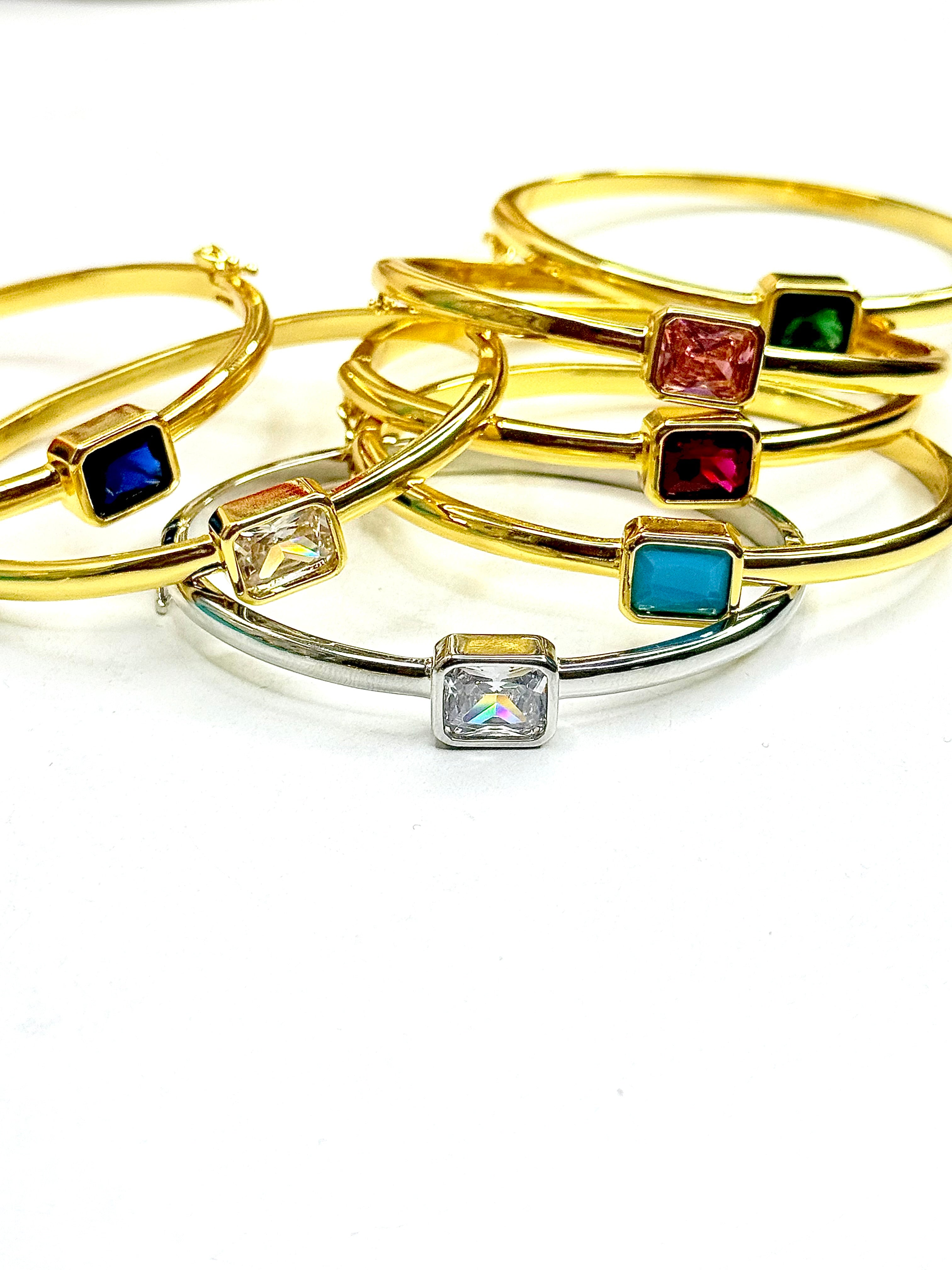 Cristal Bangle Rectangle Bracelet with Ring