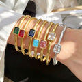 Cristal Bangle Rectangle Bracelet with Ring
