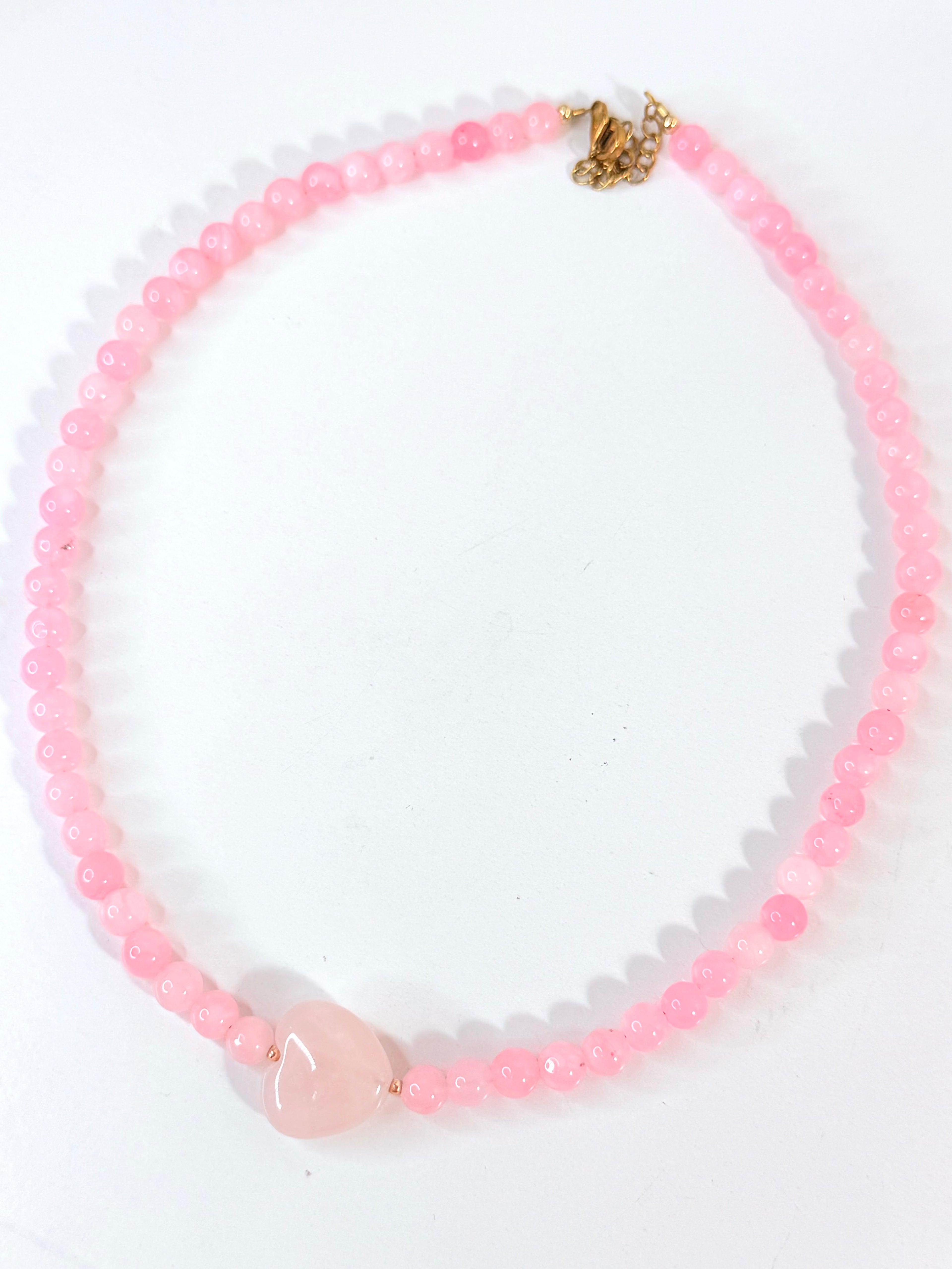 Pink Heart Semiprecious Necklace