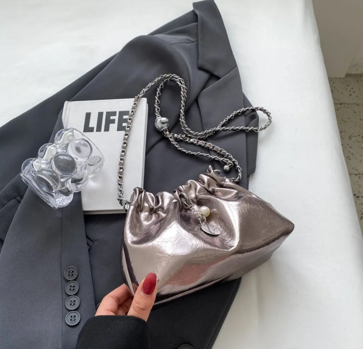 Zara Small Metallic Peweter Bag
